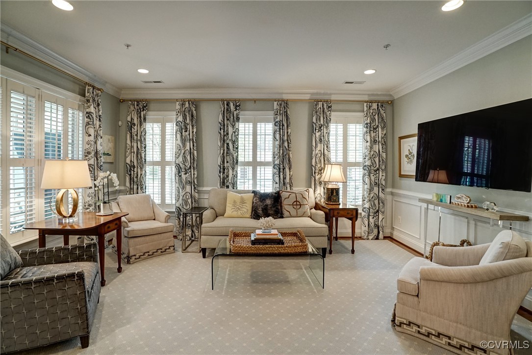 709 Chiswick Park Road Henrico, VA 23229 - Photo 6 of 47 Living room featuring ornamental molding, recessed