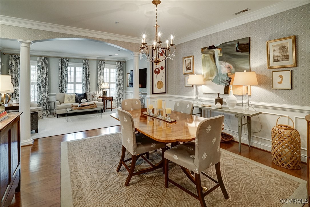 709 Chiswick Park Road Henrico, VA 23229 - Photo 9 of 47 Dining space with ornate columns, wallpapered wall