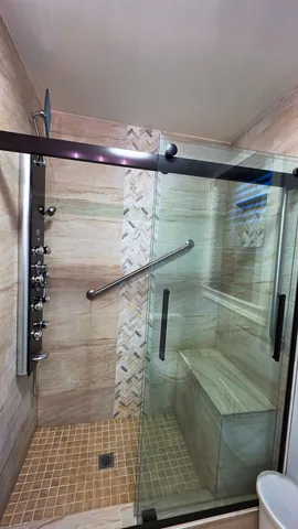 a bathroom with a shower