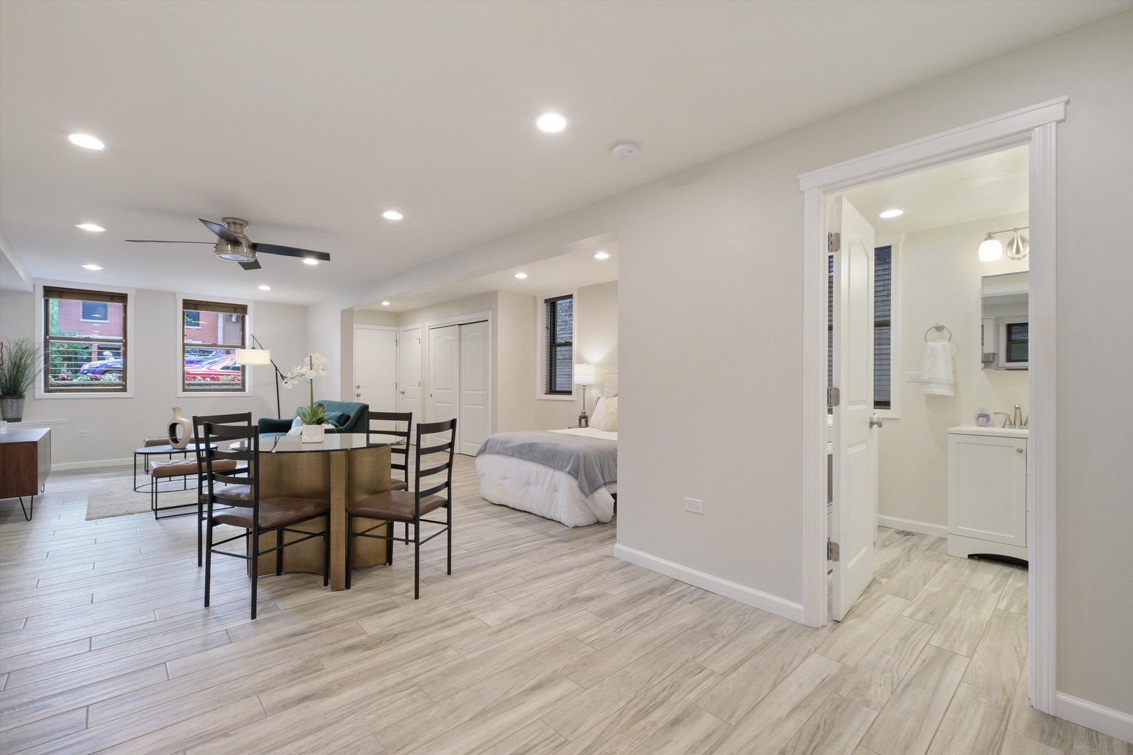 1447 West Flournoy Street Chicago, IL 60607 - Photo 28 of 41 a view of a dining area with furniture and wooden floor