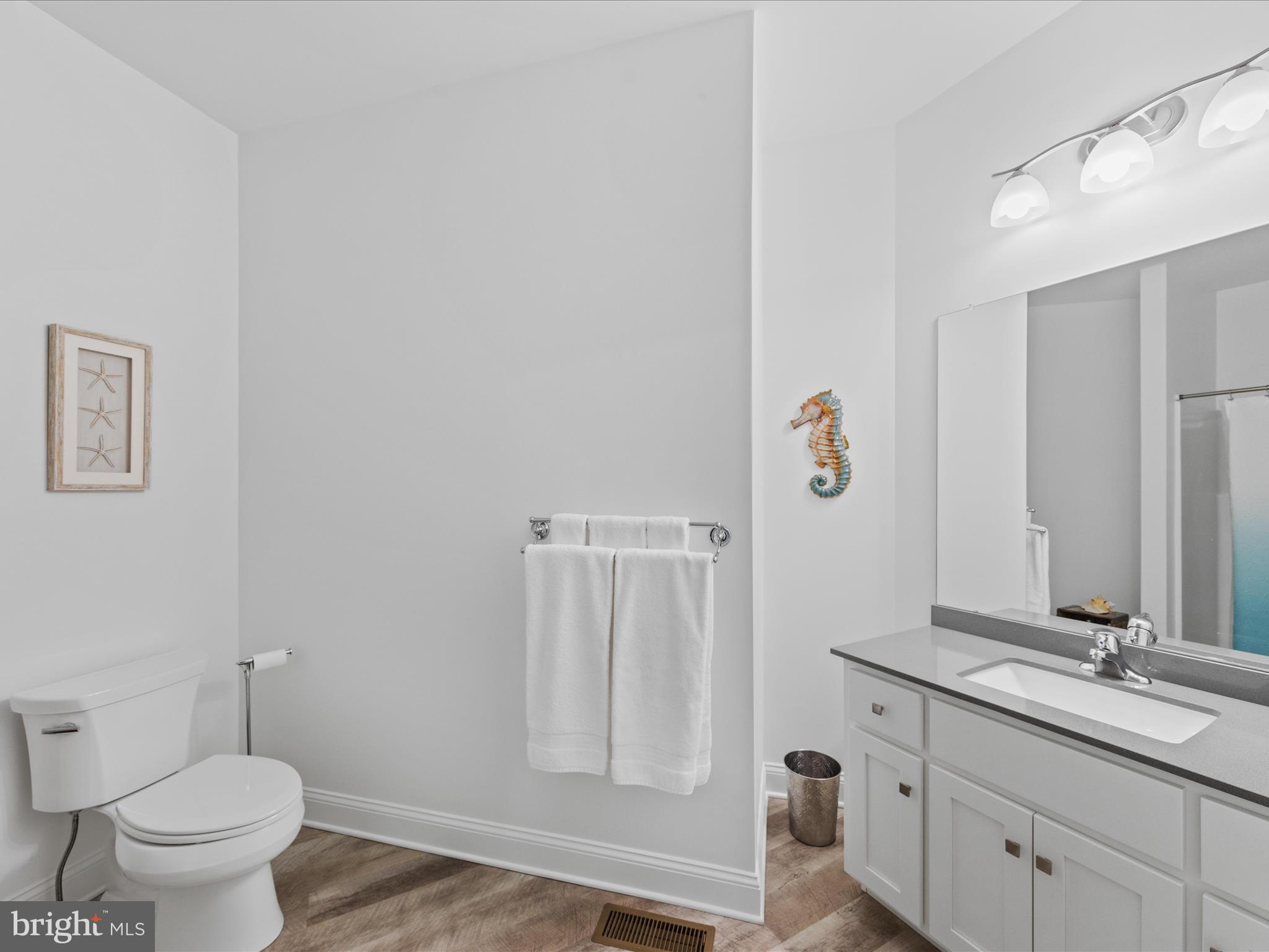 20005 Devine Way Milton, DE 19968 - Photo 33 of 82 a bathroom with a granite countertop sink a toilet and a mirror