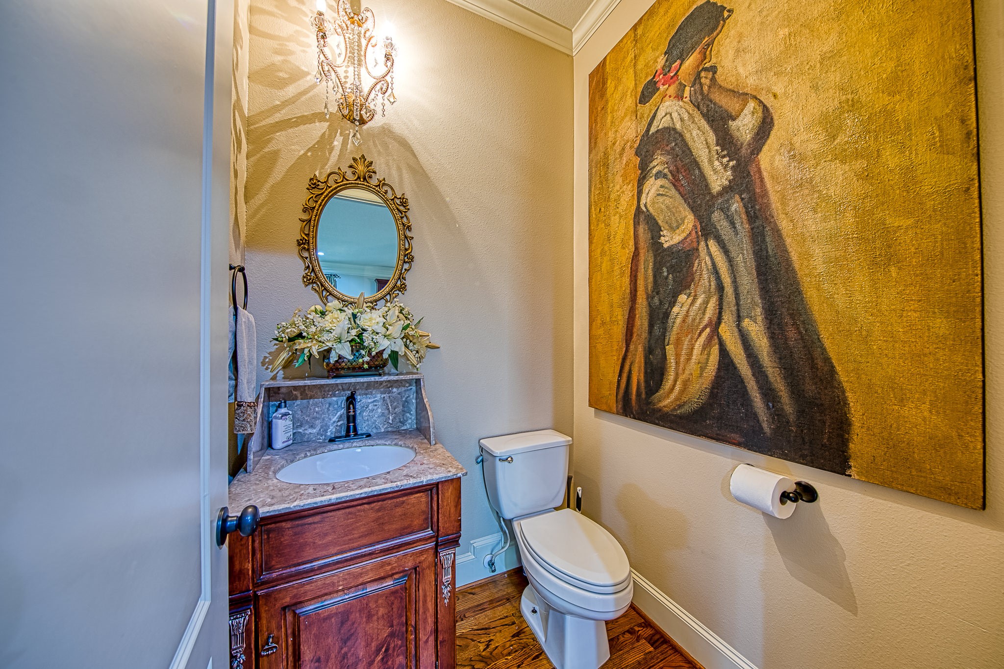 6310 Hamman Street, Unit D Houston, TX 77007 - Photo 22 of 41 a bathroom with a granite countertop sink and a toilet