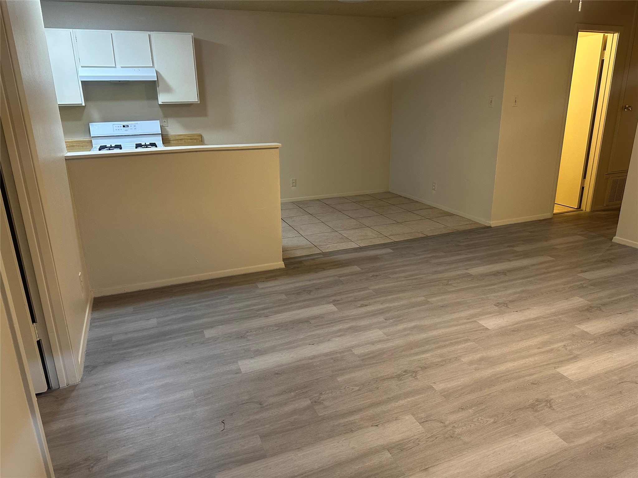 2602 South Bagdad Road, Unit A Leander, TX 78641 - Photo 5 of 26 A well-maintained living area seamlessly connects to a compact kitchen space, offering practical design.