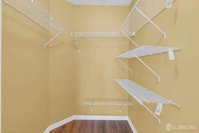 a view of walk in closet with empty racks