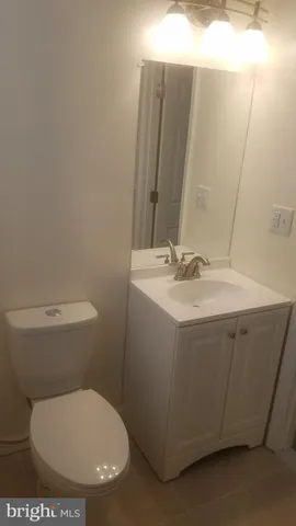 a bathroom with a sink toilet and mirror