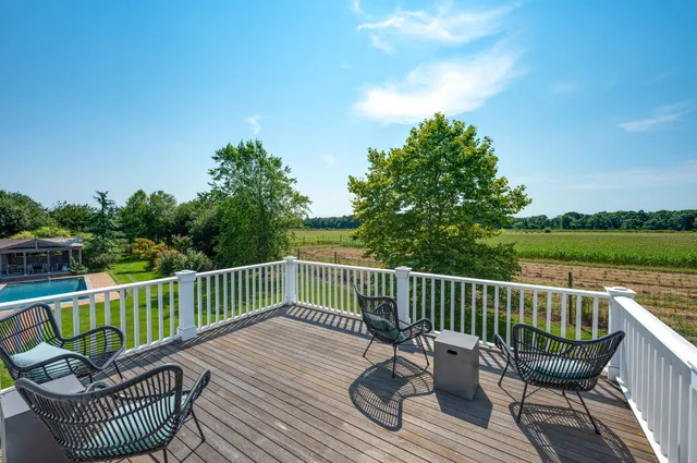a view of a chair in wooden deck
