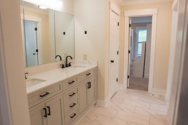 a bathroom with a bathtub