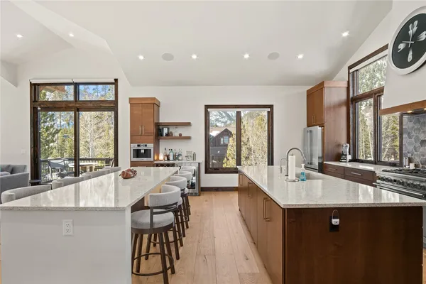 a kitchen with lots of counter top space