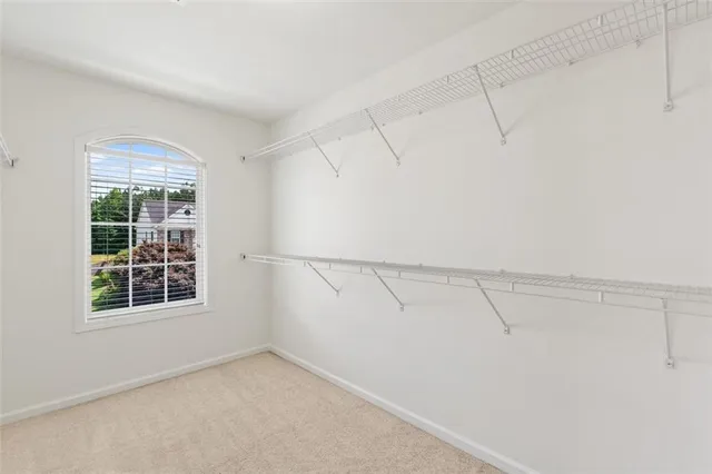 a view of a room with racks on the wall