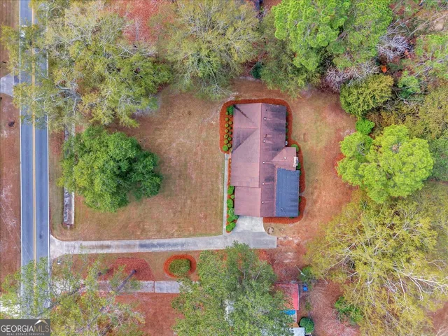 an aerial view of a house
