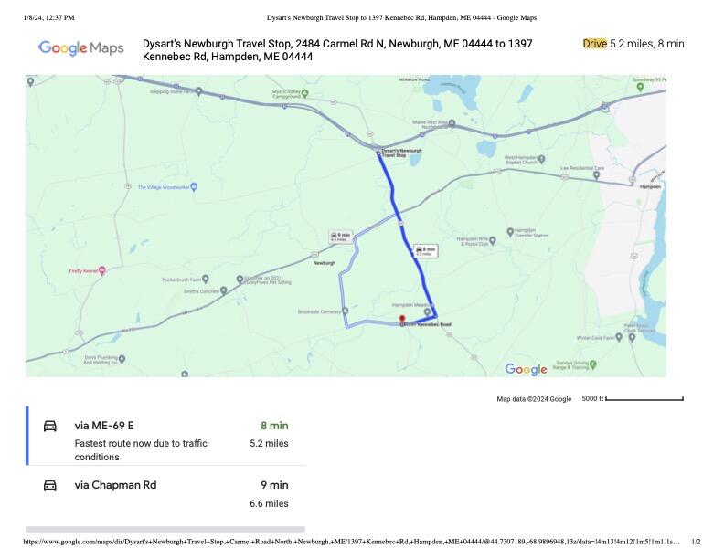 1397 Kennebec Road Hampden, ME 04444 - Photo 9 of 9 Dysart's Newburgh Travel Stop to 1397 Ke