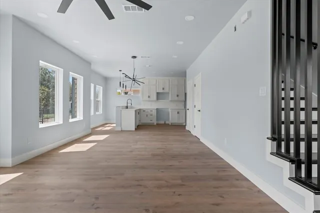 a view of kitchen and windows