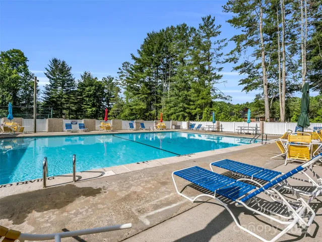 a view of a swimming pool with a lounge chair