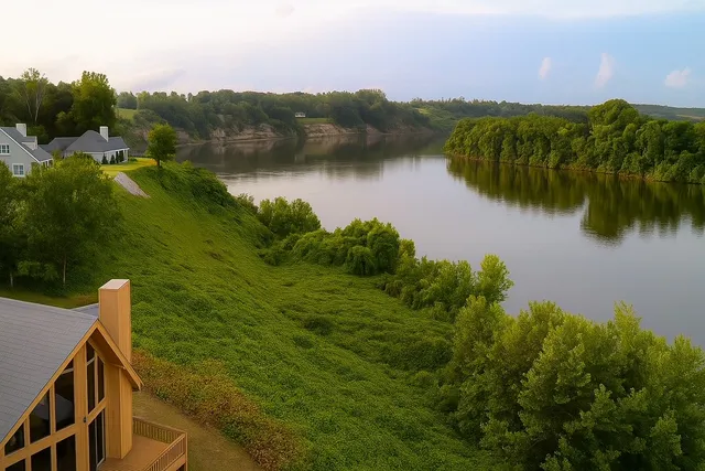 a view of a lake with a city view