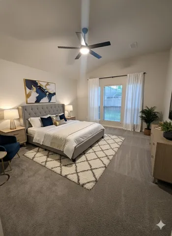 a bedroom with bed and window