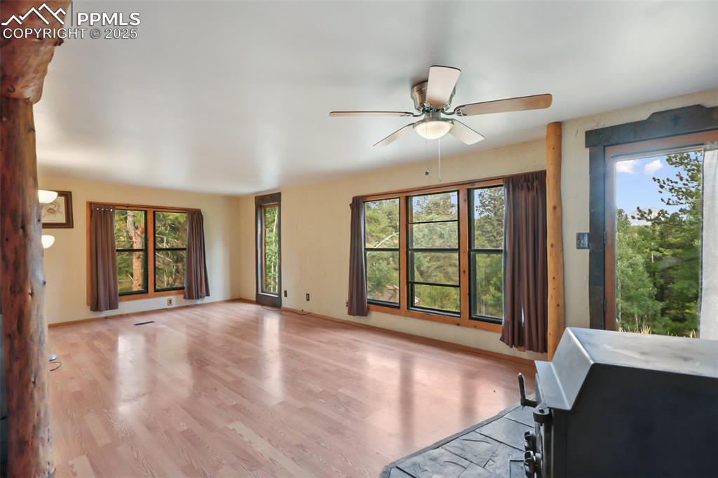 410 Rangeview Road Divide, CO 80814 - Photo 5 of 23 a view of an empty room with window and chandelier fan