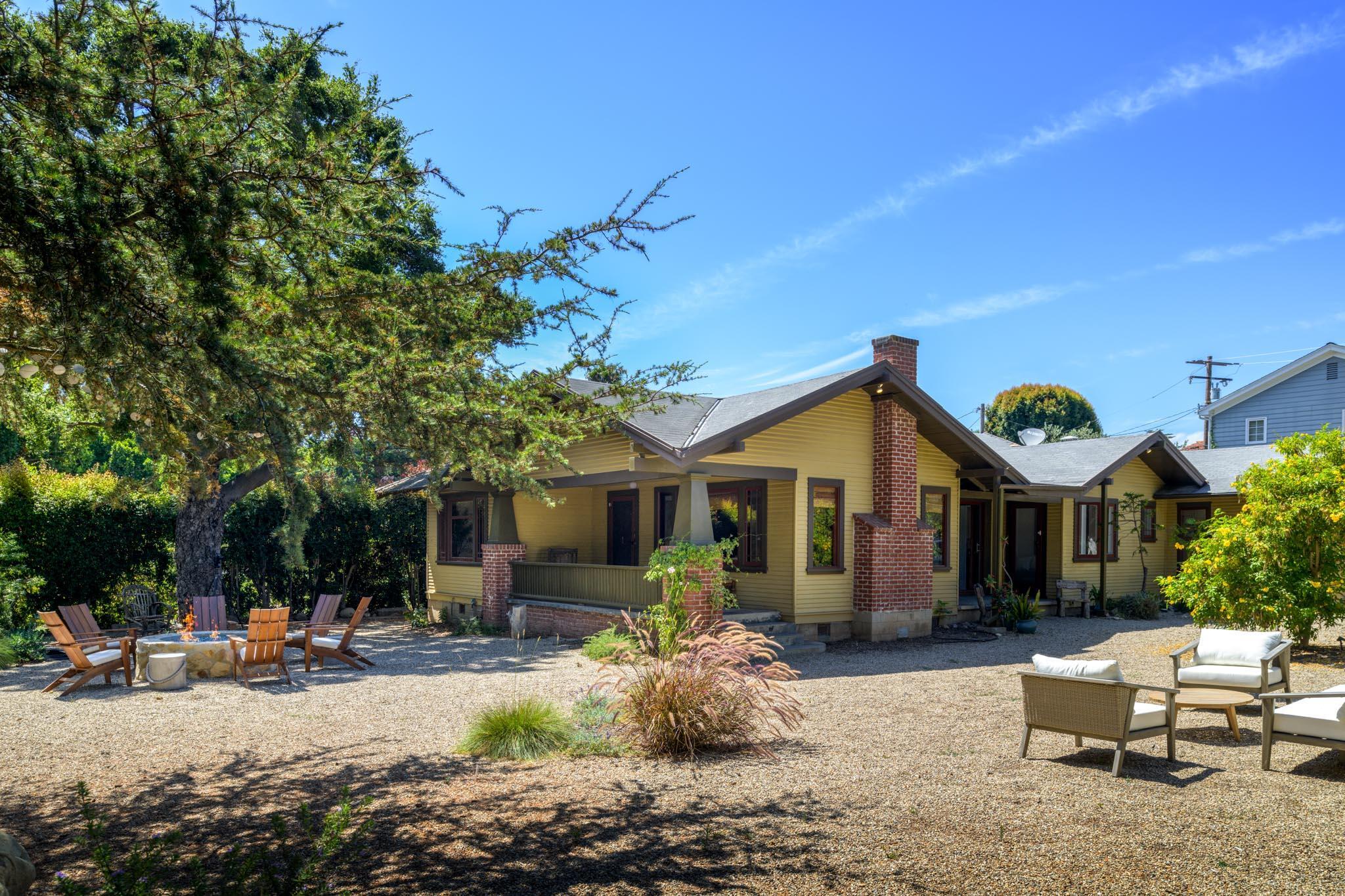 a front view of a house with patio
