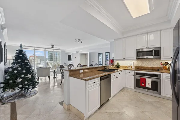 a kitchen with lots of counter top space