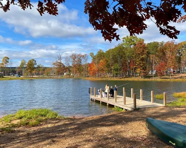 a view of a lake with boats