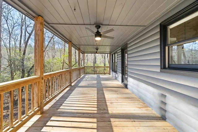 a view of a patio with a tv