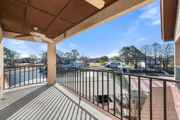 a view of a balcony with city view