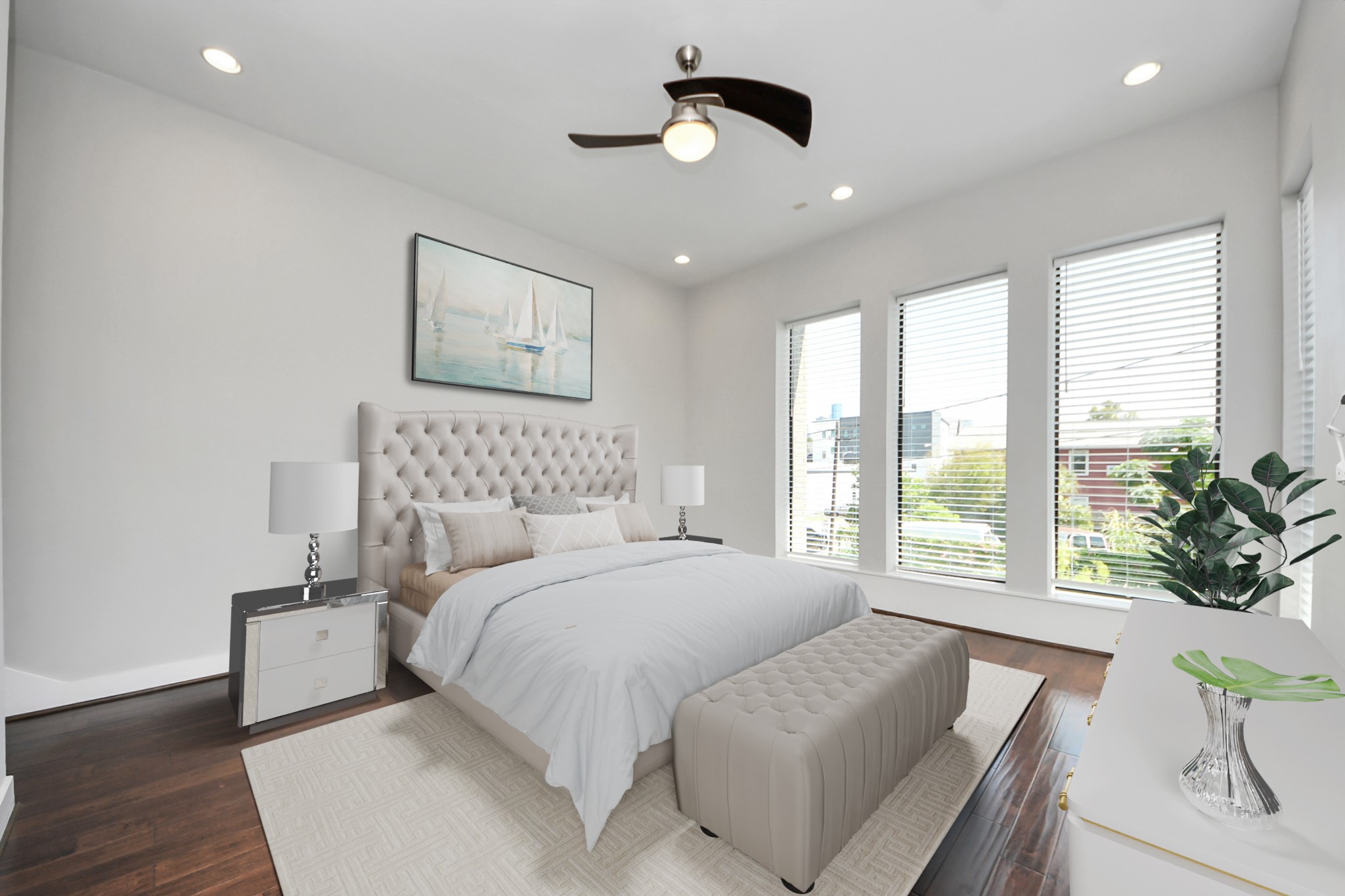 2310 Converse Street Houston, TX 77006 - Photo 18 of 42 This virtually staged photo shows how a king sized bedroom set fits in the space.