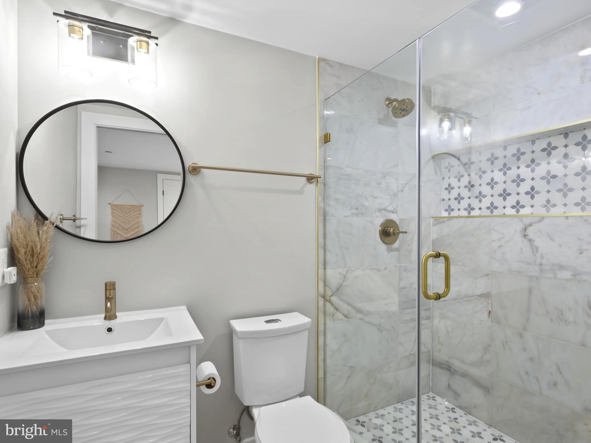 910 8th Street Northeast Washington, DC 20002 - Photo 41 of 54 a bathroom with a sink a toilet and a mirror