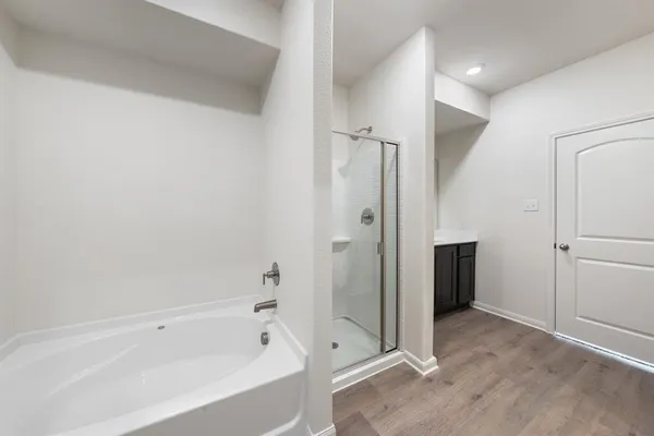 a bathroom with a bathtub and a shower