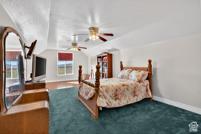 4768 East Hickman Canyon Road Stockton, UT 84071 - Photo 70 of 85 Garage bedroom featuring a lofted ceiling, and a ceiling fan.