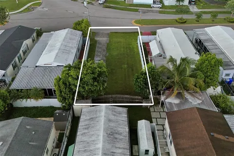 an aerial view of a backyard