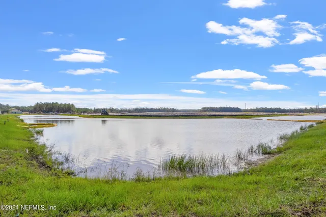 a view of a lake from a yard