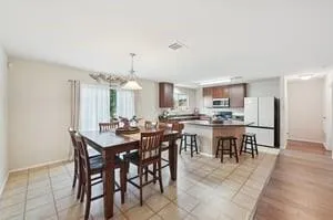 a view of a dining area with furniture