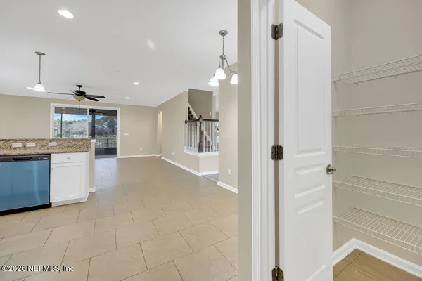 a view of a room with racks on the wall