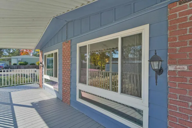 a porch with seating space