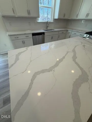 a kitchen with a sink and cabinets