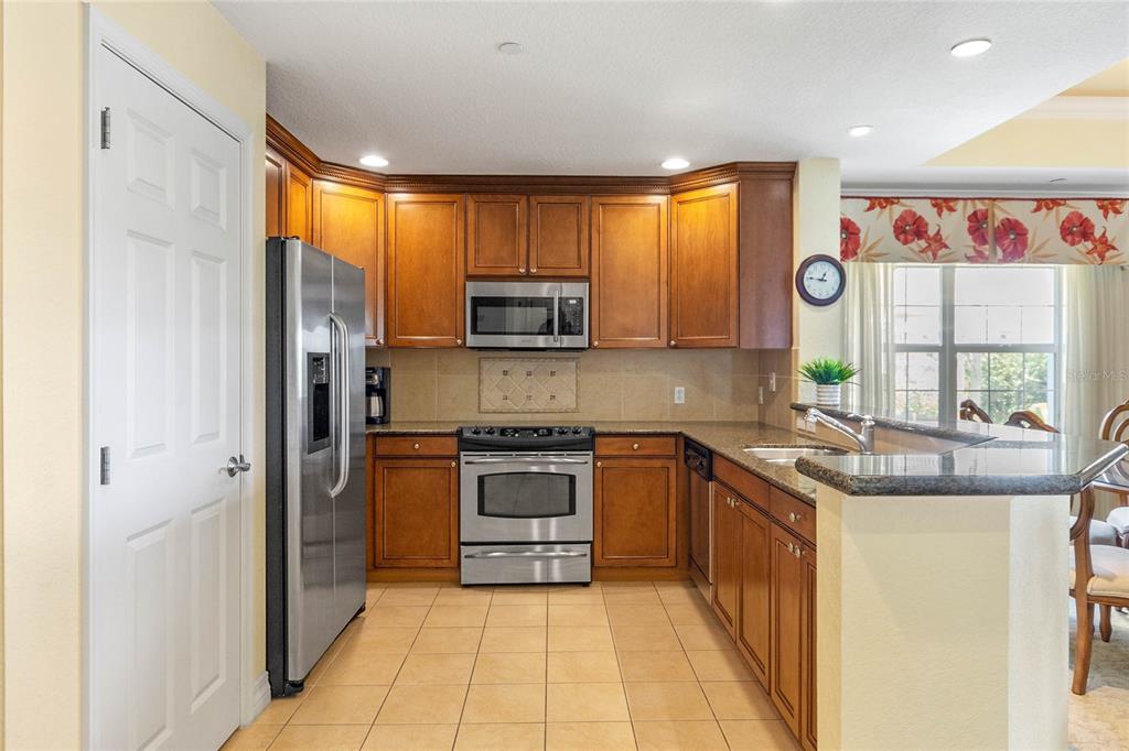 1106 Sunset View Circle, Unit 201 Reunion, FL 34747 - Photo 3 of 31 a kitchen with stainless steel appliances granite countertop a stove a sink and a refrigerator