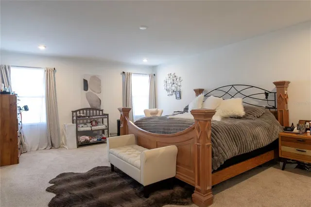 a bedroom with a bed and a couch