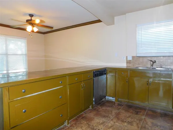 a kitchen with a sink and cabinets