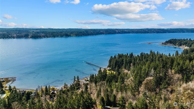 a view of a lake and mountain in the back