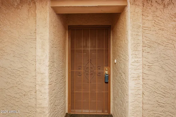 a view of a wooden door