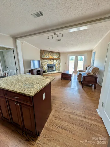 a living room with granite countertop furniture and a couch