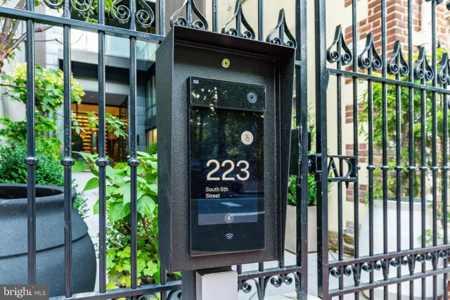 a front view of a building with a glass door