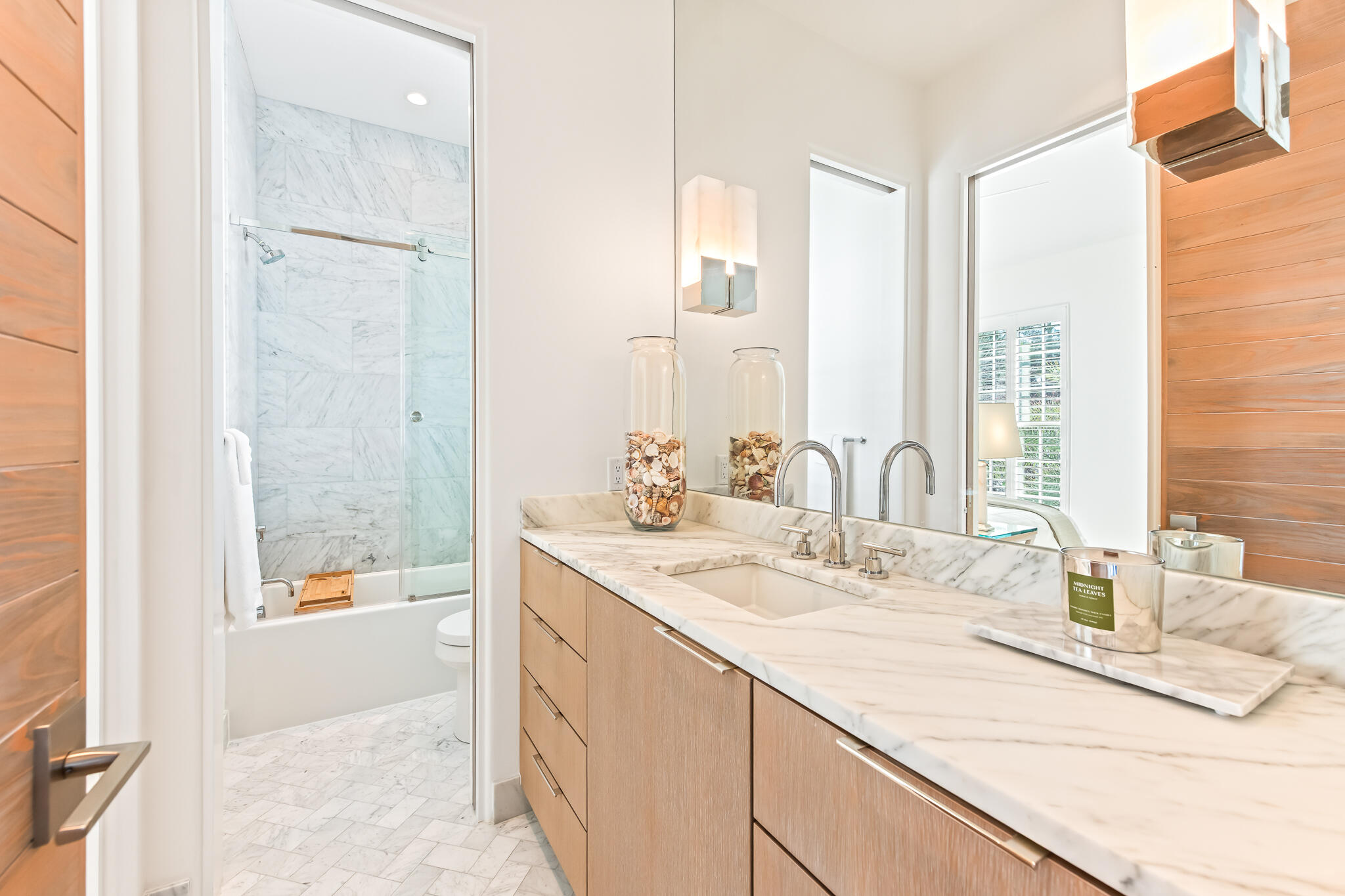 75 Featherbed Alley Inlet Beach, FL 32461 - Photo 33 of 49 a bathroom with a granite countertop sink and a mirror