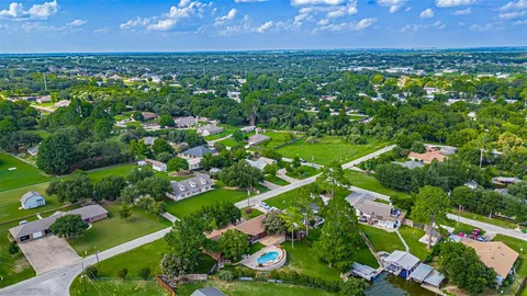 a view of a lake with a city