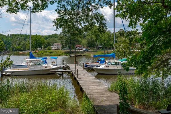 a lake view with a bench and trees
