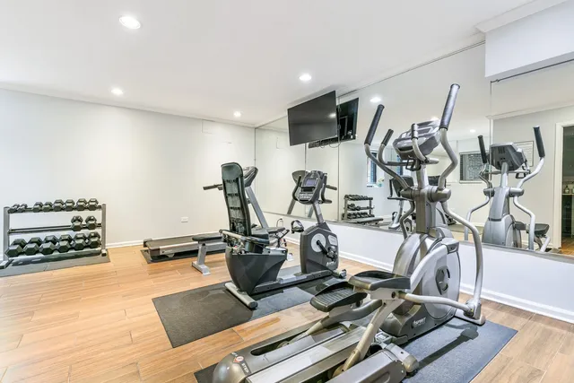 a view of a room with gym equipment