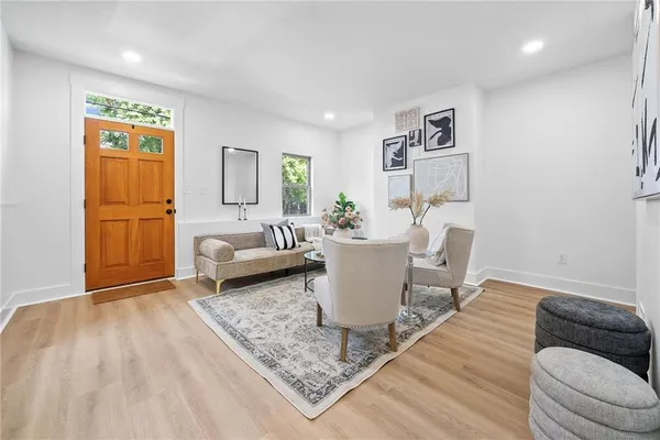 a living room with furniture and a couch