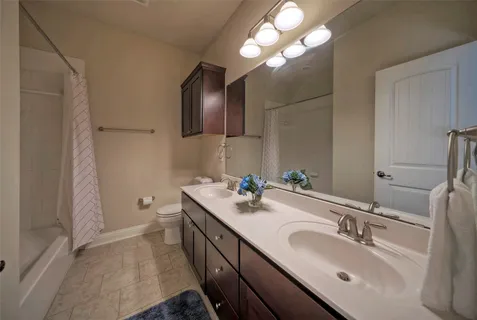 a bathroom with a sink double vanity and a mirror