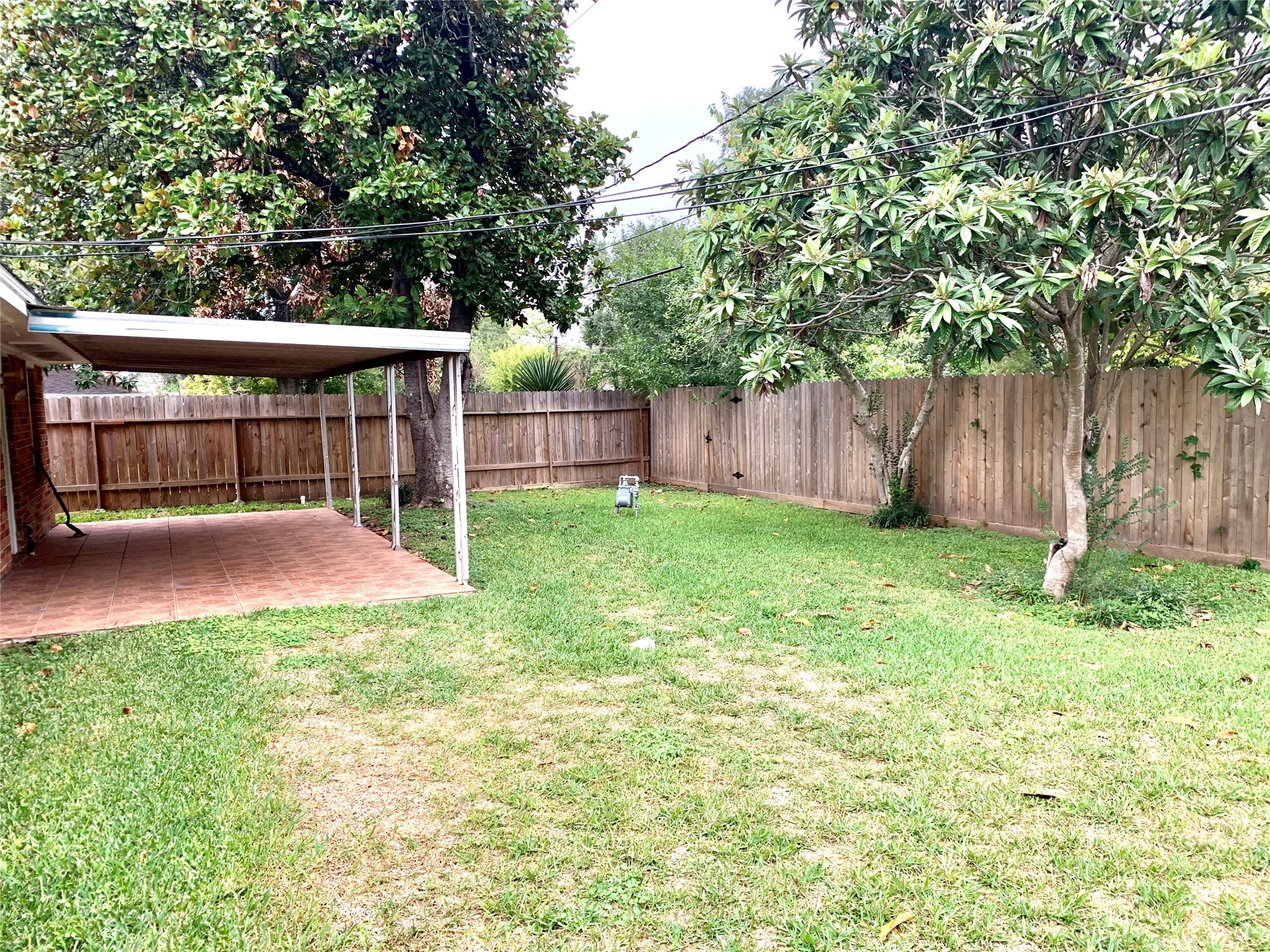 7414 Carew Street Houston, TX 77074 - Photo 5 of 15 a view of a backyard with large trees and wooden fence