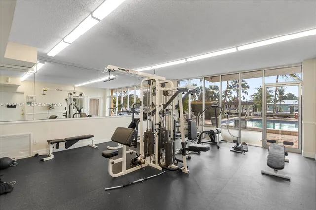 a view of a room with gym equipment